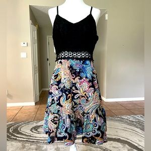 Elegant Black and Multicolor Paisley Dress